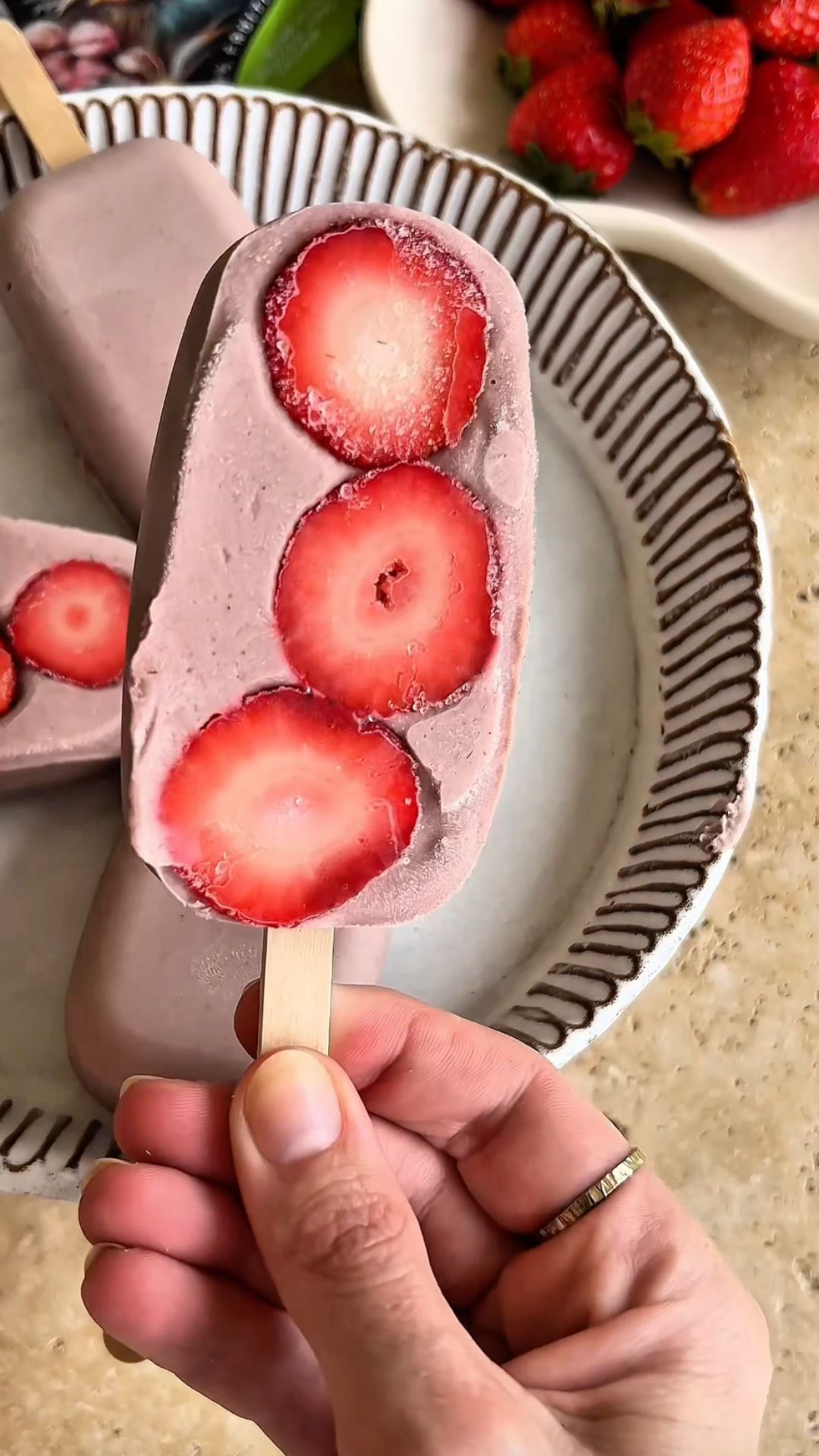 Strawberries and cream ice lollies