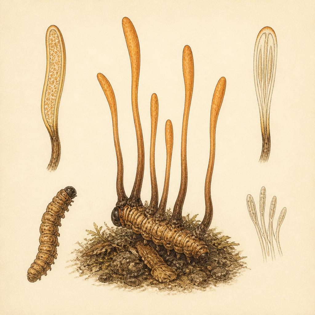 Botanical plate of Cordyceps, Cordyceps sinensis