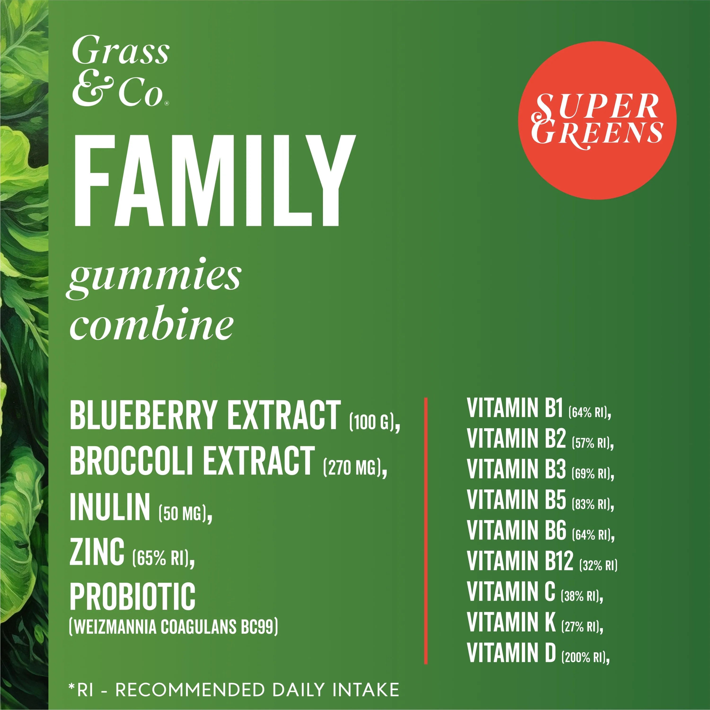 List of vitamins in Family Greens 