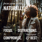 Woman drinking FOCUS Can on walk 