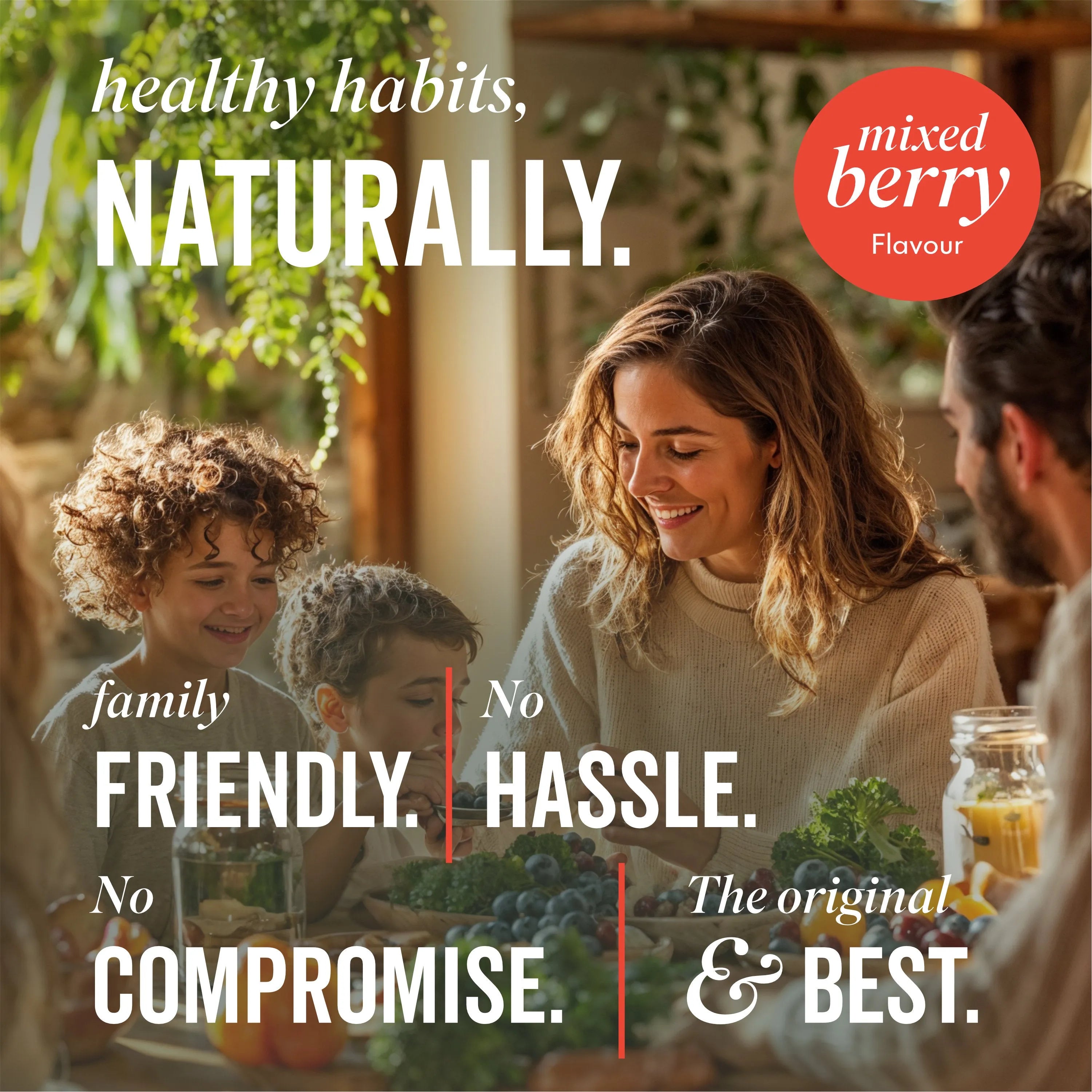 Family with Greens ingredients in front of them 