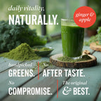 Active Greens Smoothie on Table with key benefits 