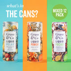 The three flavours of cans in a mixed 12 pack 